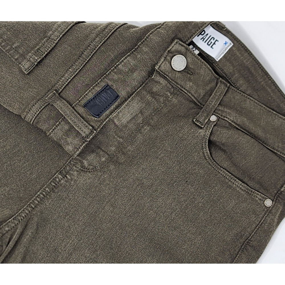 Paige Jacqueline Jeans Women's 32x26 Olive Green Denim Straight Leg Raw Hem